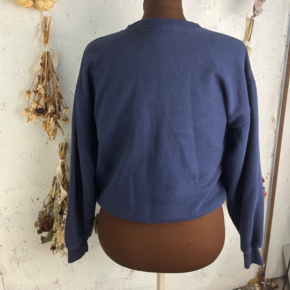 Vintage Quilted Patchwork Cottagecore Grandma Heart Blue Sweater Large - Picture 4 of 5